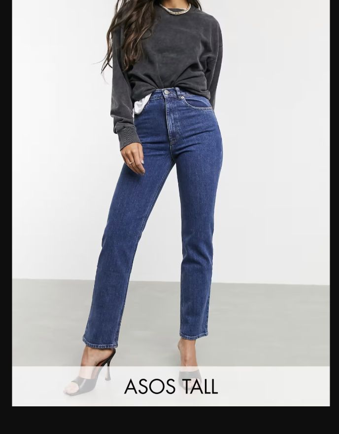 ASOS DESIGN Tall high waist stretch slim straight leg jeans in mid vintage wash by ASOS