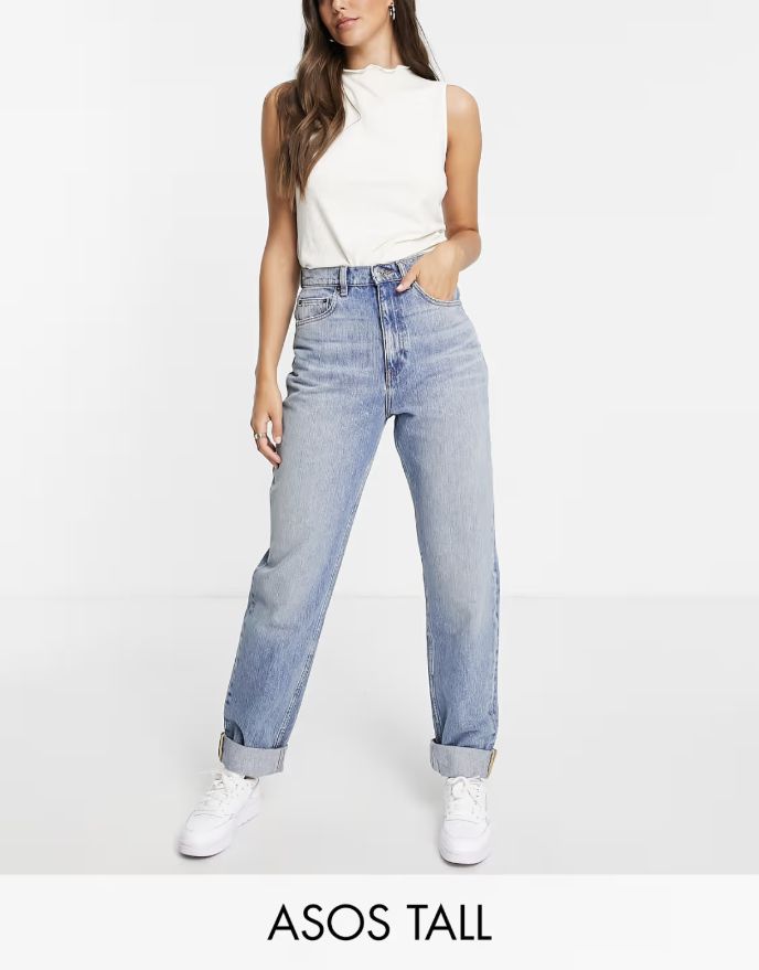 ASOS DESIGN Tall high waist slouchy mom jeans in stonewash by ASOS