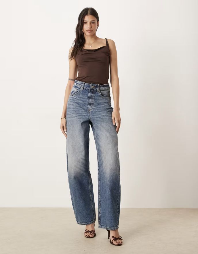 ASOS DESIGN Tall high waisted barrel leg jeans in dark mid wash by ASOS