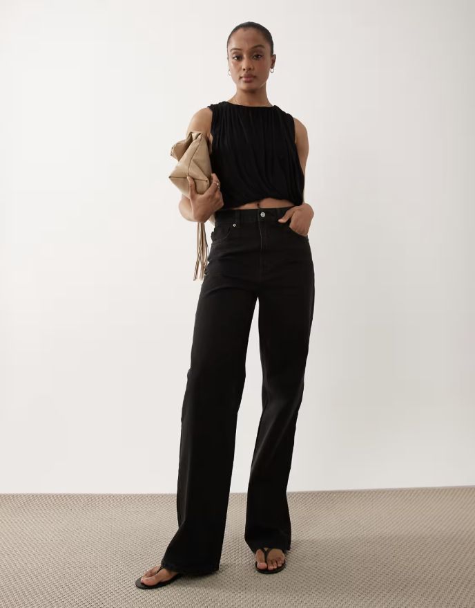 ASOS DESIGN Tall straight wide leg jeans in black by ASOS