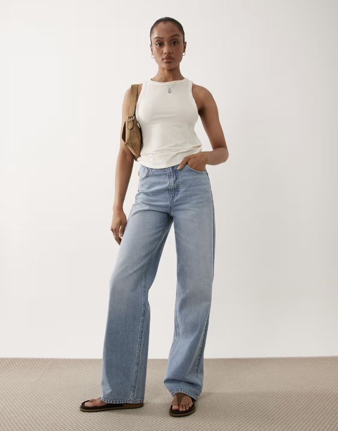ASOS DESIGN Tall straight wide leg jeans in light wash blue by ASOS