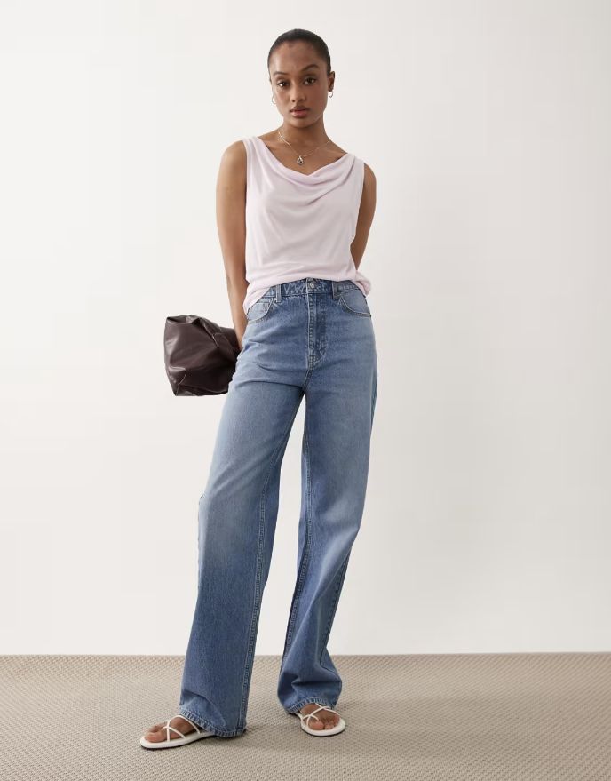 ASOS DESIGN Tall straight wide leg jeans in mid wash blue by ASOS